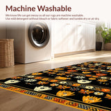 Ultra Soft Area Rug, Non Slip, Stain Resistant, Washable Area Rugs for Living Room, Bedroom, Lively Black Cat with Blooming Flora(Black)
