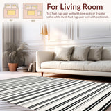 Ultra Soft Area Rug, Non Slip, Stain Resistant, Washable Area Rugs for Living Room, Bedroom, Elegant Zebra Inspired Contrast Rug with Modern Horizontal Line Pattern(Black)