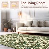 Ultra Soft Area Rug, Non Slip, Stain Resistant, Washable Area Rugs for Living Room, Bedroom, Vintage Floral Dining Room Non Slip Carpet(Beige)