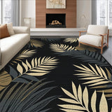 Ultra Soft Area Rug, Non Slip, Stain Resistant, Washable Area Rugs for Living Room, Bedroom, Contemporary Botanical Patterned Contrast(Black)