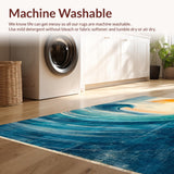 Ultra Soft Area Rug, Non Slip, Stain Resistant, Washable Area Rugs for Living Room, Bedroom, Sunrise Surf Rug Showcasing Radiant Waves and Minimalist Board Graphics(Blue)