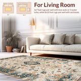 Ultra Soft Area Rug, Non Slip, Stain Resistant, Washable Area Rugs for Living Room, Bedroom, Chic Neutral Toned Leaf Patterns(Ivory)
