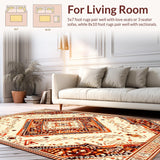 Ultra Soft Area Rug, Non Slip, Stain Resistant, Washable Area Rugs for Living Room, Bedroom, Rustic Ethnic Patterned Elegance(Beige)