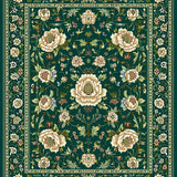 Ultra Soft Area Rug, Non Slip, Stain Resistant, Washable Area Rugs for Living Room, Bedroom, Luxurious Deep Emerald Floral Motif(Green)