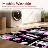 Ultra Soft Area Rug, Non Slip, Stain Resistant, Washable Area Rugs for Living Room, Bedroom, Colorful Vintage Music Motif(Pink)