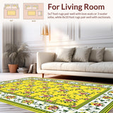 Ultra Soft Area Rug, Non Slip, Stain Resistant, Washable Area Rugs for Living Room, Bedroom, Joyful Floral Scallop Accent(Yellow)