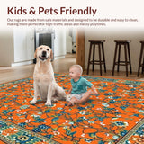 Ultra Soft Area Rug, Non Slip, Stain Resistant, Washable Area Rugs for Living Room, Bedroom, Luxurious Textured Garden Motif(Orange)