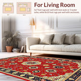 Ultra Soft Area Rug, Non Slip, Stain Resistant, Washable Area Rugs for Living Room, Bedroom, Luxurious Ornate Geometric Motif(Red)