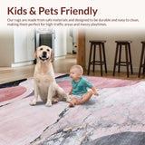 Ultra Soft Area Rug, Non Slip, Stain Resistant, Washable Area Rugs for Living Room, Bedroom, Stylish Irregular Pattern in Soft Tones(Pink)