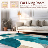 Ultra Soft Area Rug, Non Slip, Stain Resistant, Washable Area Rugs for Living Room, Bedroom, Abstract Brown and Teal Dining Room Accent Carpet(Blue)