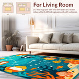 Ultra Soft Area Rug, Non Slip, Stain Resistant, Washable Area Rugs for Living Room, Bedroom, Playful Oceanic Animal Design(Blue)