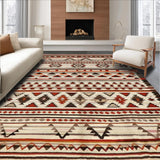 Ultra Soft Area Rug, Non Slip, Stain Resistant, Washable Area Rugs for Living Room, Bedroom, Rustic Neutral Toned Geometry(Red)