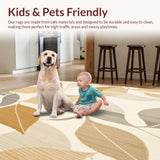 Ultra Soft Area Rug, Non Slip, Stain Resistant, Washable Area Rugs for Living Room, Bedroom, Low Profile with Abstract Leaf for Sink Areas(Beige)
