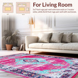 Ultra Soft Area Rug, Non Slip, Stain Resistant, Washable Area Rugs for Living Room, Bedroom, Soft Pastel Geometric Accents(Pink)