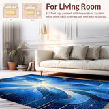 Ultra Soft Area Rug, Non Slip, Stain Resistant, Washable Area Rugs for Living Room, Bedroom, Geometric Galaxy Cosmic Design Blue and Silver(Blue)