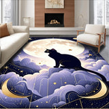 Ultra Soft Area Rug, Non Slip, Stain Resistant, Washable Area Rugs for Living Room, Bedroom, Mystical Boho Cat with Crescent Moons and Starry Night Accents(Black)