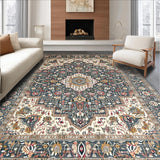 Ultra Soft Area Rug, Non Slip, Stain Resistant, Washable Area Rugs for Living Room, Bedroom, Rustic Vintage Floral Elegance(Blue)