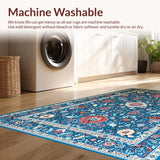 Ultra Soft Area Rug, Non Slip, Stain Resistant, Washable Area Rugs for Living Room, Bedroom, Artistic Distressed Floral Design(Blue)