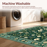 Ultra Soft Area Rug, Non Slip, Stain Resistant, Washable Area Rugs for Living Room, Bedroom, Contemporary Dark Floral Elegance(Green)