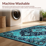 Ultra Soft Area Rug, Non Slip, Stain Resistant, Washable Area Rugs for Living Room, Bedroom, Rustic Teal and Navy Lattice(Blue)