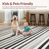 Ultra Soft Area Rug, Non Slip, Stain Resistant, Washable Area Rugs for Living Room, Bedroom, Black and White Striped Rug, Absorbent Non Slip Backing, Geometric Flair(Gray)