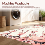 Ultra Soft Area Rug, Non Slip, Stain Resistant, Washable Area Rugs for Living Room, Bedroom, Elegant Cherry Blossom Bath With Floral Design For Shower Space(Pink)