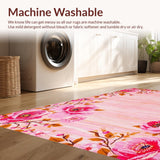 Ultra Soft Area Rug, Non Slip, Stain Resistant, Washable Area Rugs for Living Room, Bedroom, Bold Floral Art Deco Aesthetic(Pink)