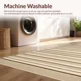 Ultra Soft Area Rug, Non Slip, Stain Resistant, Washable Area Rugs for Living Room, Bedroom, Rustic Striped High-Low Visual Appeal(Beige)