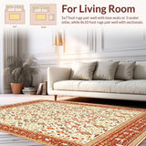 Ultra Soft Area Rug, Non Slip, Stain Resistant, Washable Area Rugs for Living Room, Bedroom, Ornate Beige Terracotta(White)
