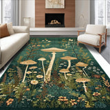 Ultra Soft Area Rug, Non Slip, Stain Resistant, Washable Area Rugs for Living Room, Bedroom, Artistic Earthy Mushroom Motif(Green)