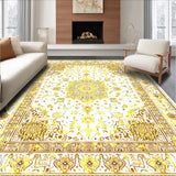 Ultra Soft Area Rug, Non Slip, Stain Resistant, Washable Area Rugs for Living Room, Bedroom, Yellow Geometric Bliss(White)