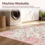 Ultra Soft Area Rug, Non Slip, Stain Resistant, Washable Area Rugs for Living Room, Bedroom, Sophisticated Distressed Floral Design(Ivory)