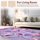 Ultra Soft Area Rug, Non Slip, Stain Resistant, Washable Area Rugs for Living Room, Bedroom, Delicate Lavender Floral Print Ensemble(Purple)