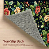Ultra Soft Area Rug, Non Slip, Stain Resistant, Washable Area Rugs for Living Room, Bedroom, Contemporary Chic Floral Fusion(Black)