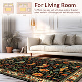 Ultra Soft Area Rug, Non Slip, Stain Resistant, Washable Area Rugs for Living Room, Bedroom, Intricate Nature-Inspired Motif(Black)