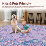 Ultra Soft Area Rug, Non Slip, Stain Resistant, Washable Area Rugs for Living Room, Bedroom, Sophisticated Ogee Patterned Delight(Purple)