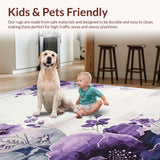 Ultra Soft Area Rug, Non Slip, Stain Resistant, Washable Area Rugs for Living Room, Bedroom, Chic Watercolor Floral Arrangement(Purple)
