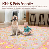 Ultra Soft Area Rug, Non Slip, Stain Resistant, Washable Area Rugs for Living Room, Bedroom, Cheerful Blossom Geometric Fusion(Pink)