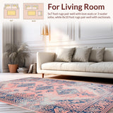 Ultra Soft Area Rug, Non Slip, Stain Resistant, Washable Area Rugs for Living Room, Bedroom, Vibrant Geometric Blue Accents(Pink)