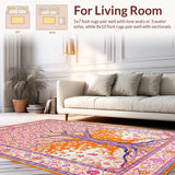 Ultra Soft Area Rug, Non Slip, Stain Resistant, Washable Area Rugs for Living Room, Bedroom, Rustic Vintage Nature Design(Orange)
