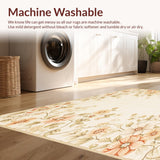 Ultra Soft Area Rug, Non Slip, Stain Resistant, Washable Area Rugs for Living Room, Bedroom, Non Slip Area with Floral for Indoor Entrance(Beige)