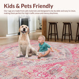 Ultra Soft Area Rug, Non Slip, Stain Resistant, Washable Area Rugs for Living Room, Bedroom, Sophisticated Minimalist Linear Theme(Pink)