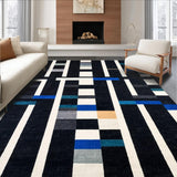 Ultra Soft Area Rug, Non Slip, Stain Resistant, Washable Area Rugs for Living Room, Bedroom, Chic Boho Linear Rug With Contrasting Bands For Contemporary Decor(Black)