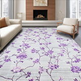 Ultra Soft Area Rug, Non Slip, Stain Resistant, Washable Area Rugs for Living Room, Bedroom, Rustic Light Floral Charm(Purple)