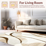 Abstract Wave Motif Runner with Flowing Café Brown Swirls on White Background(Beige)