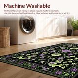 Ultra Soft Area Rug, Non Slip, Stain Resistant, Washable Area Rugs for Living Room, Bedroom, Charming Black Floral Elegance(Black)