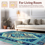 Ultra Soft Area Rug, Non Slip, Stain Resistant, Washable Area Rugs for Living Room, Bedroom, Boho Tribal Distressed Living Room Carpet(Blue)
