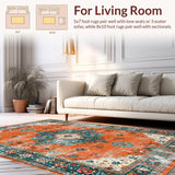 Ultra Soft Area Rug, Non Slip, Stain Resistant, Washable Area Rugs for Living Room, Bedroom, Contemporary Circular Distressed Motif(Orange)