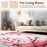 Ultra Soft Area Rug, Non Slip, Stain Resistant, Washable Area Rugs for Living Room, Bedroom, Delicate Botanical Blossom Pattern(Pink)