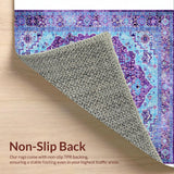 Ultra Soft Area Rug, Non Slip, Stain Resistant, Washable Area Rugs for Living Room, Bedroom, Rustic Distressed Floral Motif(Blue)